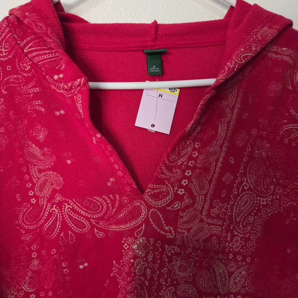 Womens Split Neck French Terry Pullover Sweatshirt Hood Wild Fable Red Paisley M - Picture 4 of 13
